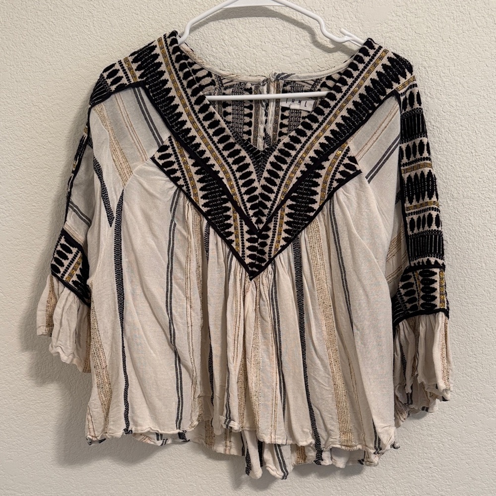THML Black and Cream Embroidered Blouse